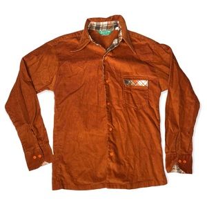 VINTAGE DaVinci Button Up Corduroy Shirt Adult Medium Burnt Orange Casual Men’s